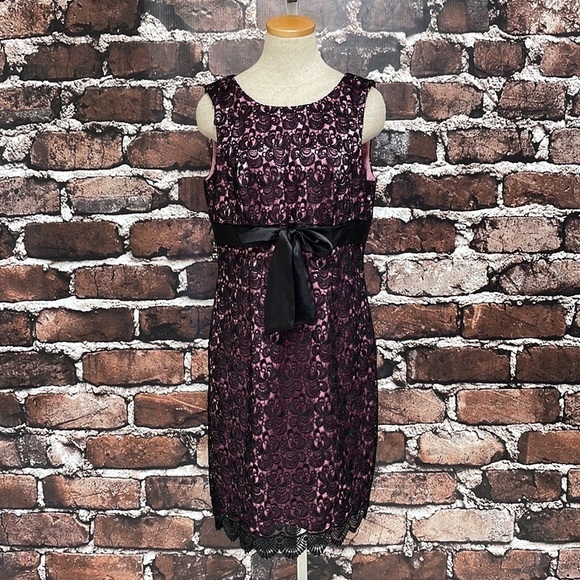 JS Collections Dress Cocktail Party Pink Black Lace Bow Size 12 - Picture 1 of 12